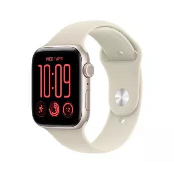 Apple Watch SE 3 viedpulkstenis, GPS + Cellular, 44 mm, zvaigžņu gaismas krāsas alumīnija korpuss, smilšu krāsas sporta siksniņa S/M