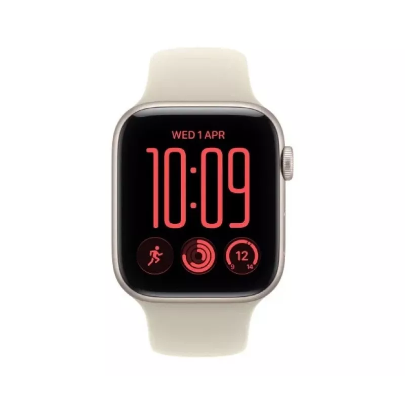 Apple Watch SE 3 viedpulkstenis, GPS + Cellular, 44 mm, zvaigžņu gaismas krāsas alumīnija korpuss, smilšu krāsas sporta siksniņa S/M