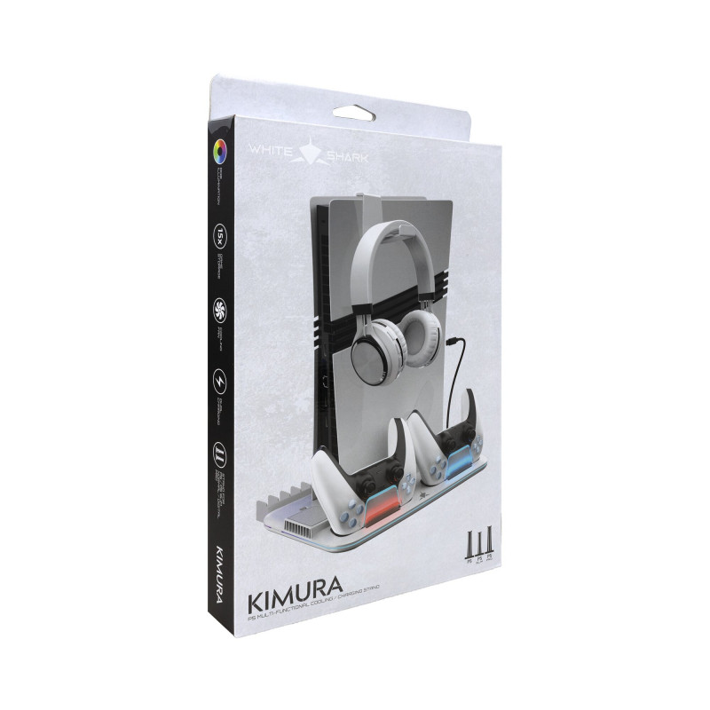 White Shark KIMURA PRO PS5 dzesēšanas paliktnis ar 2 uzlādes statīviem, balts