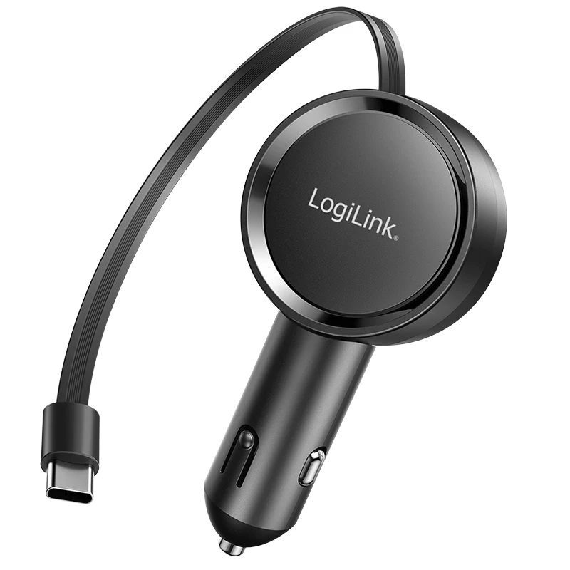 LogiLink PA0400 auto USB-C lādētājs, 1 ports, PD 3.0, 30 W, ievelkams kabelis, 0,8 m