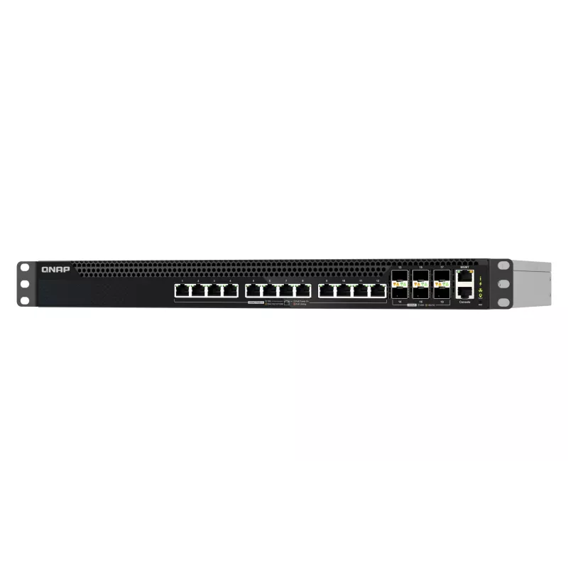 QNAP QSW-M5218P-6F12T pārvaldāms L3 PoE tīkla komutators, 12 x 10G Ethernet RJ-45, statnī montējams 1U