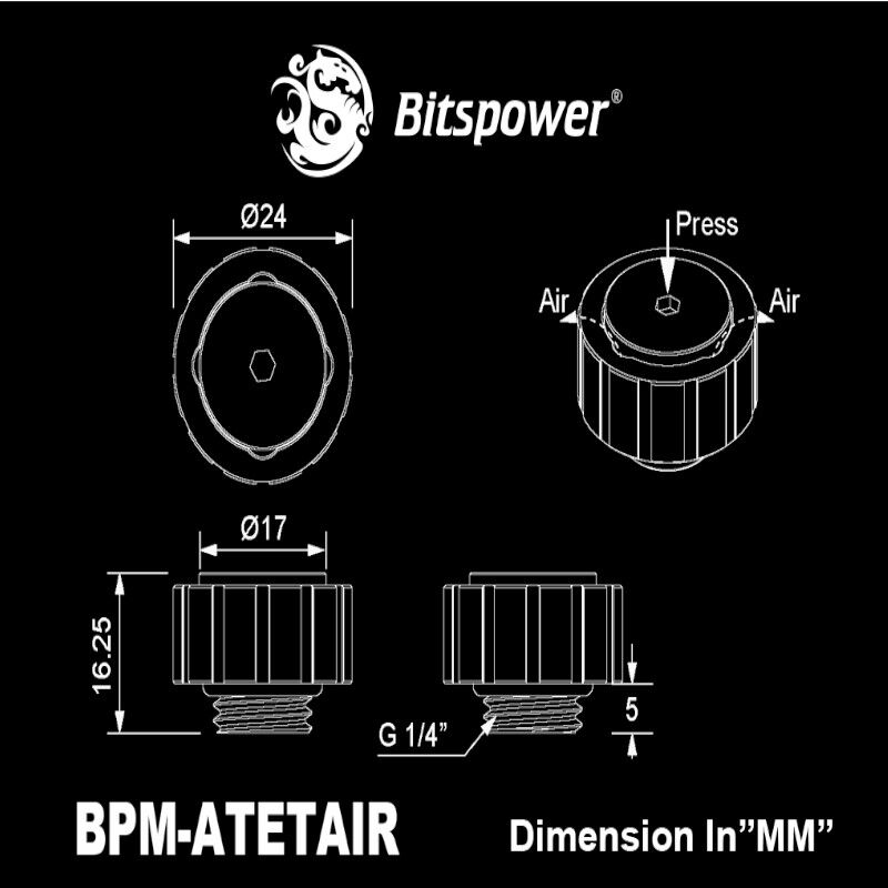 Bitspower Artemis BPM-ATETAIR-SL manuālais gaisa izlaides vārsts, G1/4″ ārējā vītne, smilšstrūklots sudraba