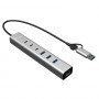 i-tec CAHUBMETAL6LANPD USB-C/USB-A metāla centrmezgls, 6 porti, Gigabit LAN, Power Delivery 85 W, sudraba krāsā