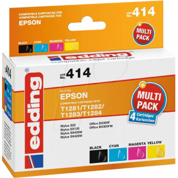 Edding EDD-414 tintes kasetnes Epson Stylus Office BX 305 F, saderīgas, komplekts melna + ciāna + fuksīna + dzeltena (4 gab.)