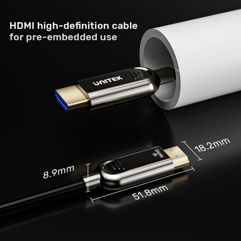 Unitek C11085GY01-50M optiskais HDMI kabelis, 50 m, 8K @ 60 Hz