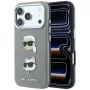 Karl Lagerfeld KF003253 vāciņš Saffiano ar Karl & Choupette Heads Pins un logotipu, paredzēts iPhone 18 Pro / 17 Pro, pelēks