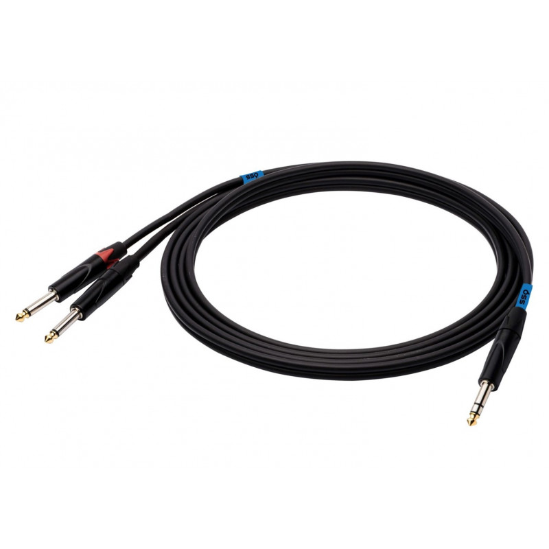 SSQ JSJM1 SS-1452 audio kabelis, stereo jack – 2x mono jack, 1 m, melns