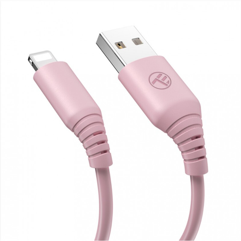 Tellur silikona USB–Lightning kabelis, 3 A, 1 m, rozā
