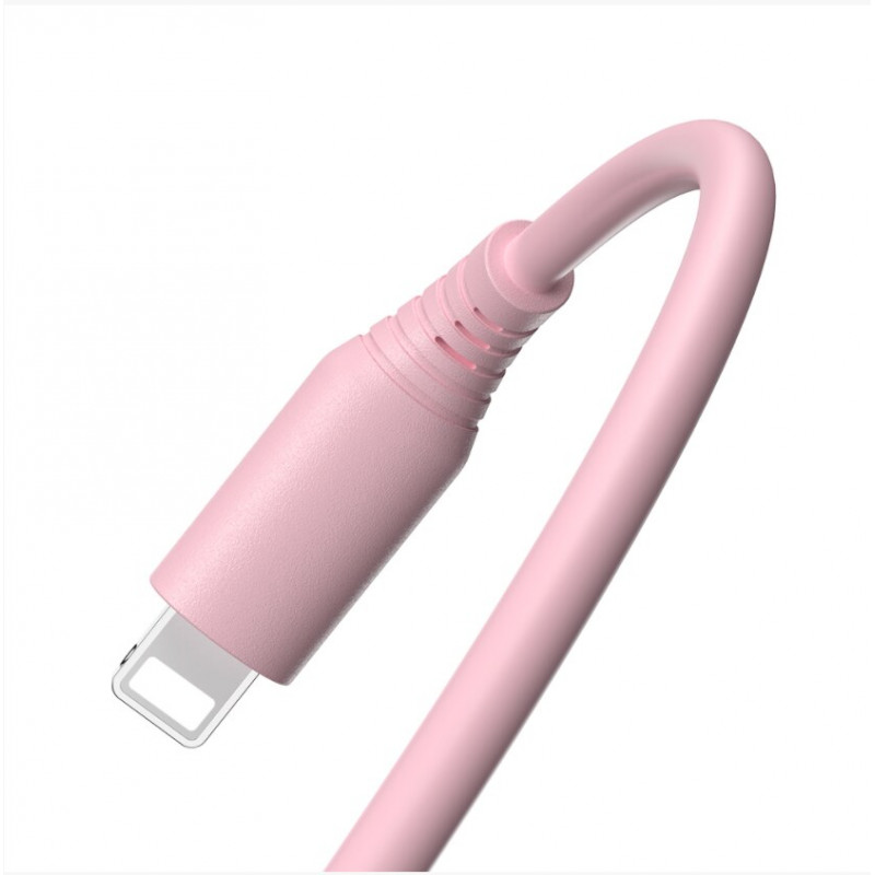 Tellur silikona USB–Lightning kabelis, 3 A, 1 m, rozā