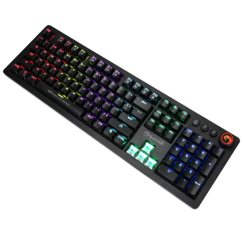 Marvo KG917 mehāniskā spēļu tastatūra, US izkārtojums, RGB, Jixian Blue slēdži, USB, melna