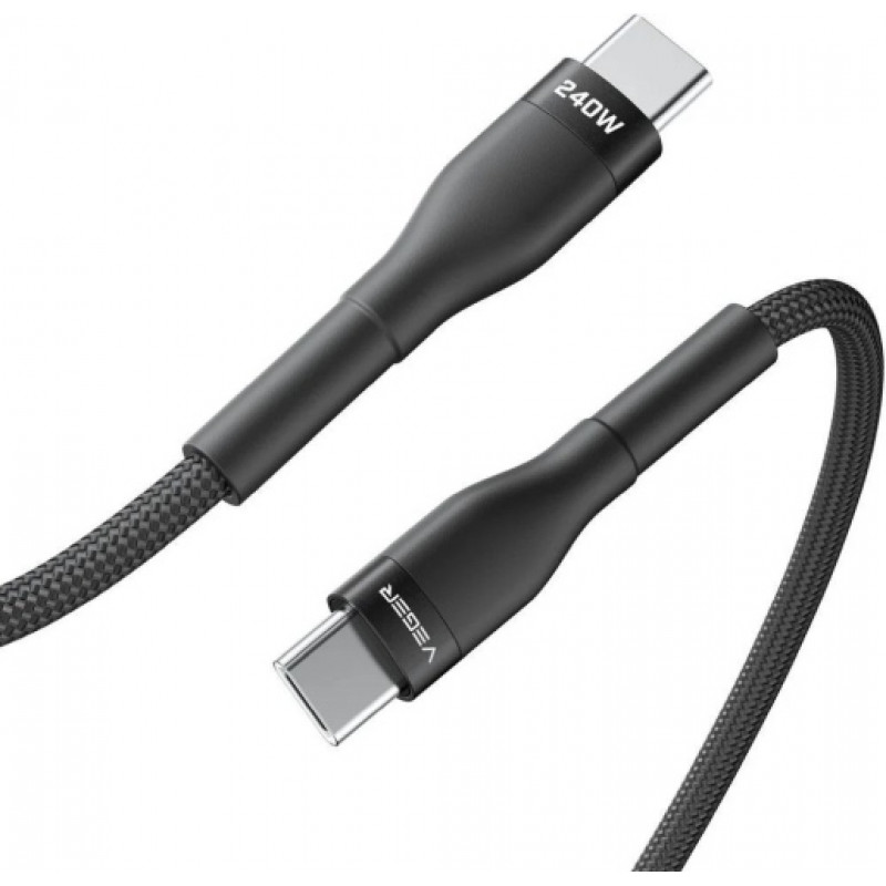 Veger CC03 USB-C–USB-C vads, PD 48 V 5 A 240 W, 1,5 m, melns