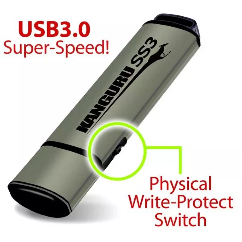 Kanguru SS3 KF3WP-128G USB 3.0 zibatmiņa, 128 GB, ar fizisku aizsardzību pret ierakstīšanu