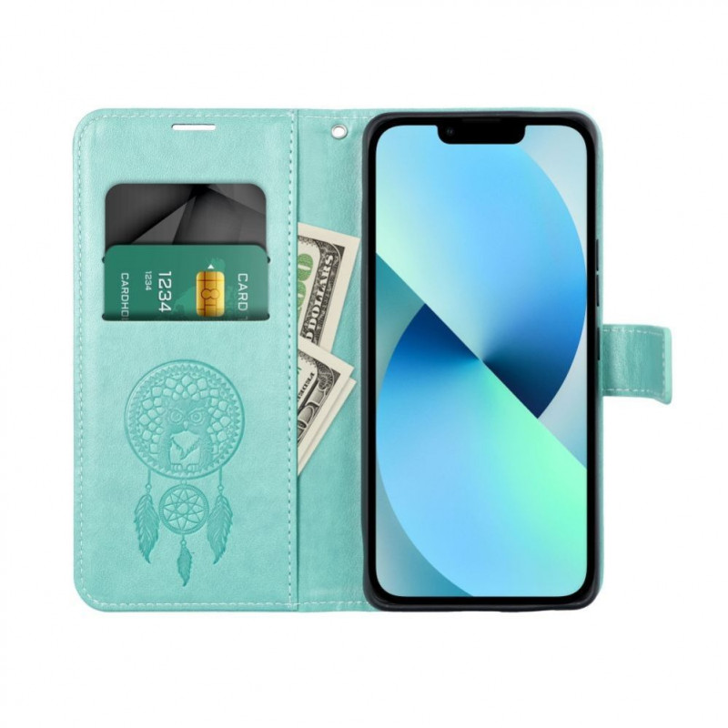 OEM atvērams maciņš Mezzo Book Samsung S20 FE / S20 FE 5G, sapņu ķērāja raksts, zaļš
