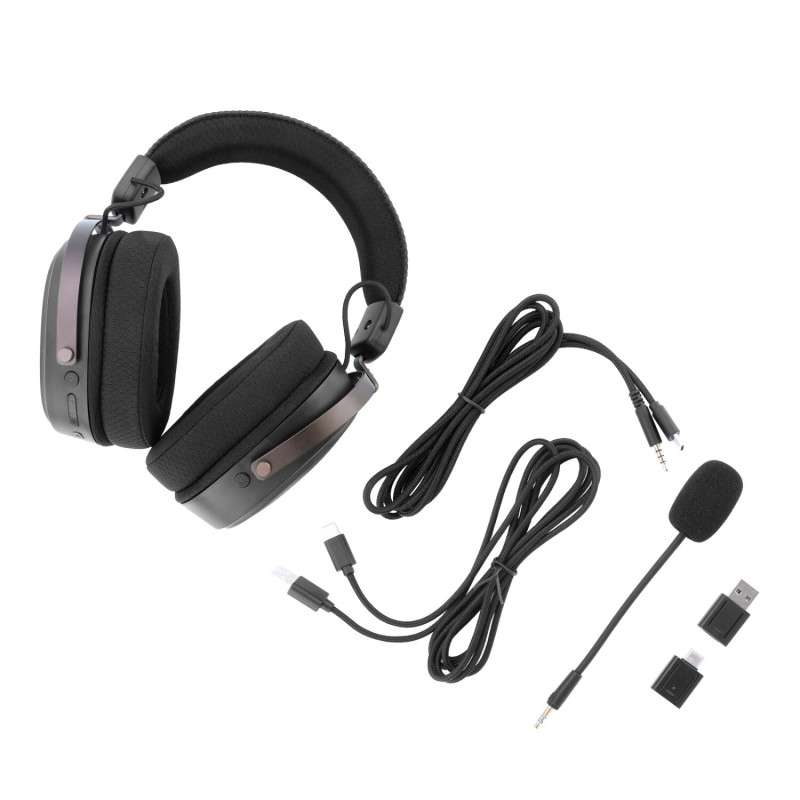 Redragon FURY WRS H831 bezvadu spēļu austiņas ar mikrofonu pār ausīm, melnas