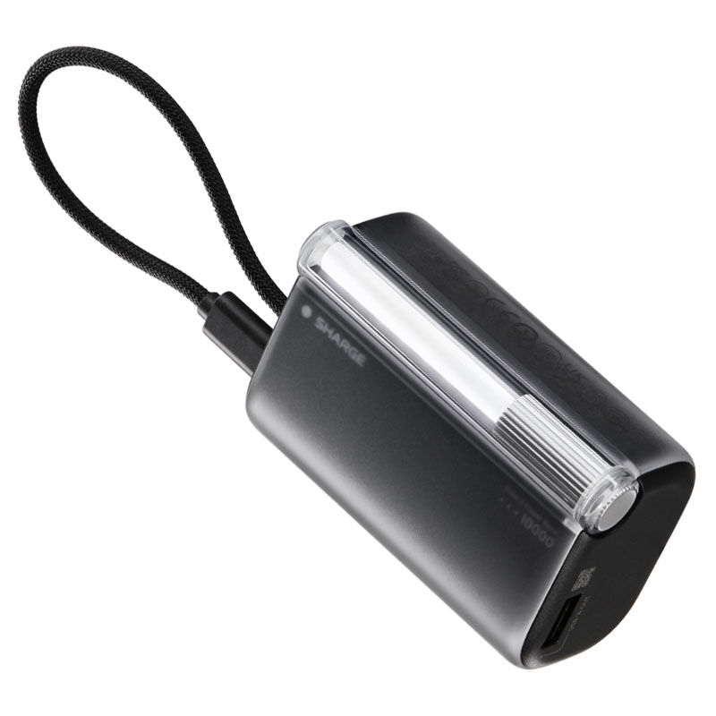 SHARGE Flow 3 ārējais akumulators, 10 000 mAh, 45 W PD, USB-C kabelis, melns