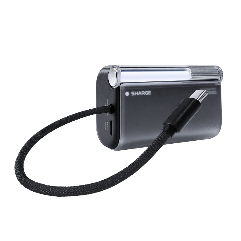 SHARGE Flow 3 ārējais akumulators, 10 000 mAh, 45 W PD, USB-C kabelis, melns