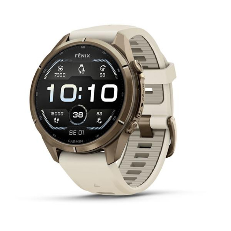 Garmin Fenix 9 Pro 010-04335-26 viedpulkstenis, 43 mm, rudens zelta krāsas titāns, krēmkrāsas/franču pelēka silikona siksniņa