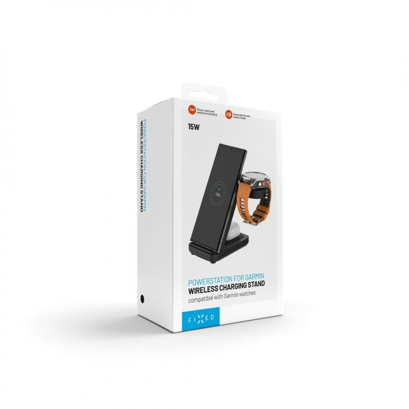 Fixed Powerstation for Garmin 3 vienā bezvadu lādētājs, Qi, 18 W, melns