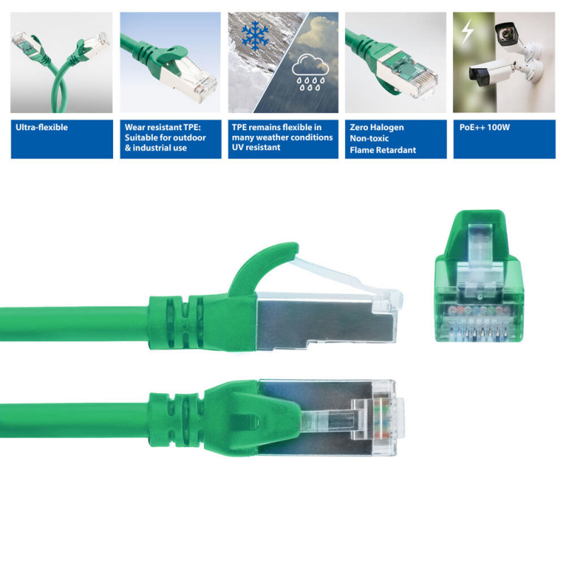 ACT FC2703 S/FTP CAT6A savienojuma kabelis, 3 m, TPE, īpaši elastīgs, bez aizķeršanās, RJ45 savienotāji, zaļš