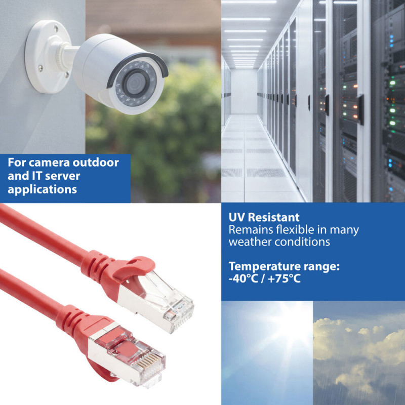 ACT FC2552 īpaši elastīgs CAT6A S/FTP savienojuma kabelis, 0,25 m, TPE, RJ45, ar aizsardzību pret aizķeršanos, sarkans