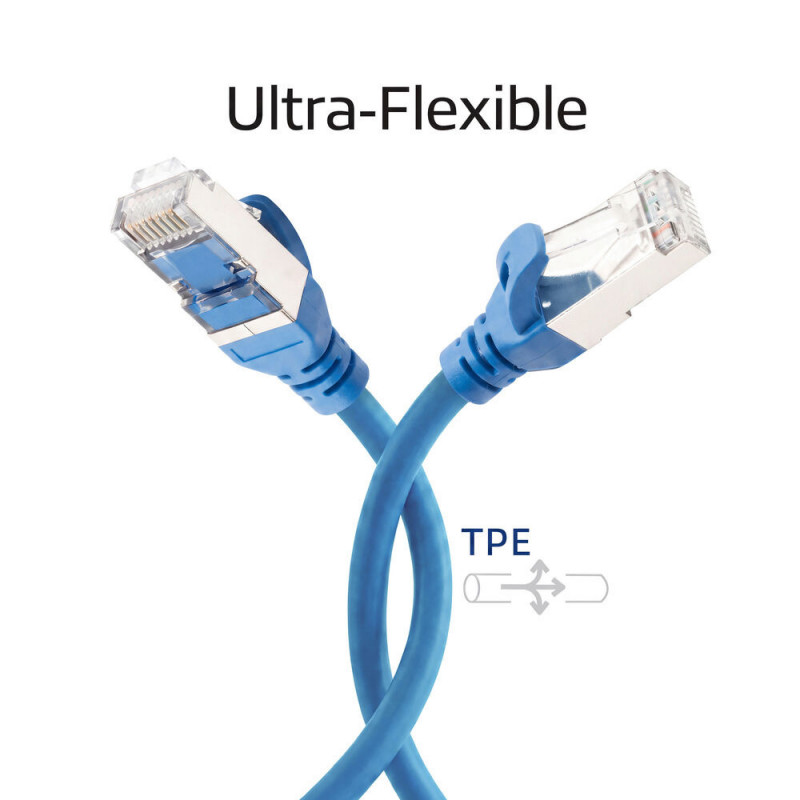 ACT FC2602 īpaši elastīgs CAT6A S/FTP savienojuma kabelis, 2 m, TPE, RJ45, ar aizsardzību pret aizķeršanos, zils