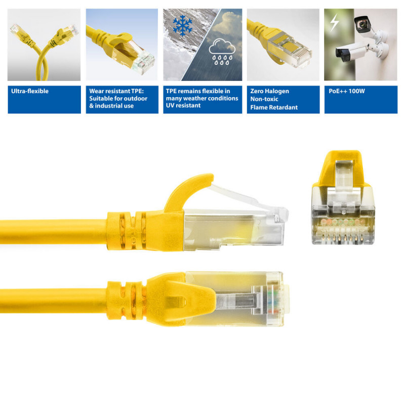 ACT FC1807 U/UTP CAT6A TPE īpaši elastīgs komutācijas kabelis ar RJ45 savienotājiem, 7 m, dzeltens