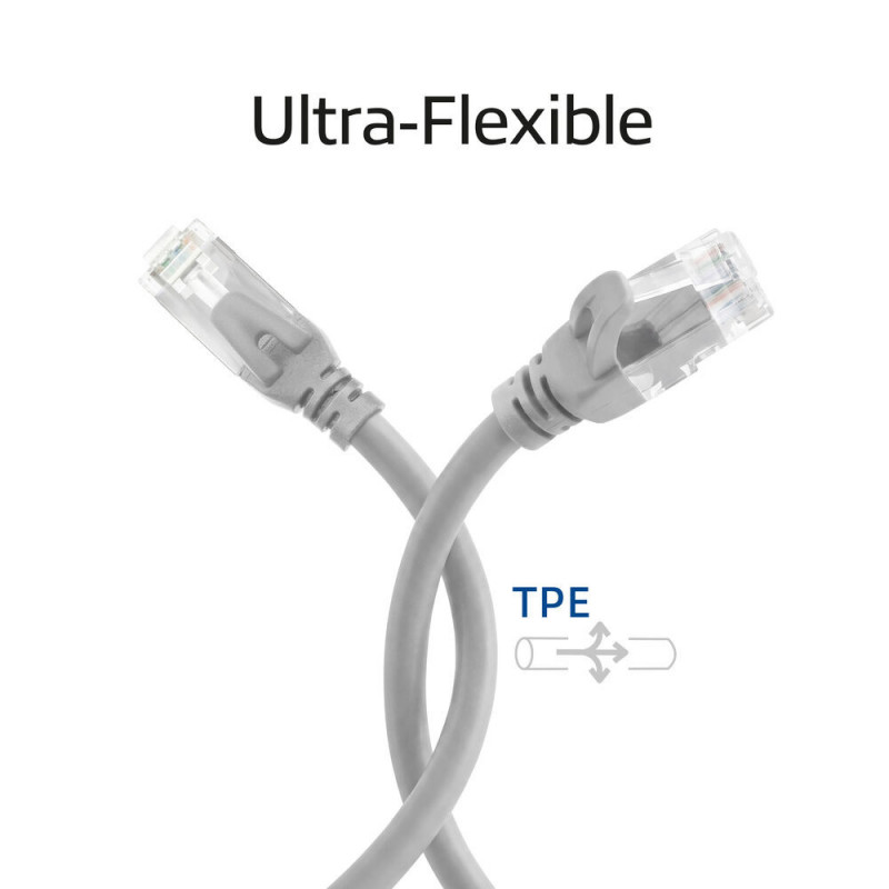 ACT FC1051 U/UTP CAT6A īpaši elastīgs savienojuma kabelis, TPE, ar fiksatora aizsargu, RJ45, 1,5 m, pelēks