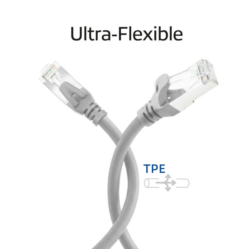 ACT FC2001 CAT6A S/FTP īpaši elastīgs savienojuma kabelis, 1 m, TPE, RJ45 bez aizķeršanās, pelēks