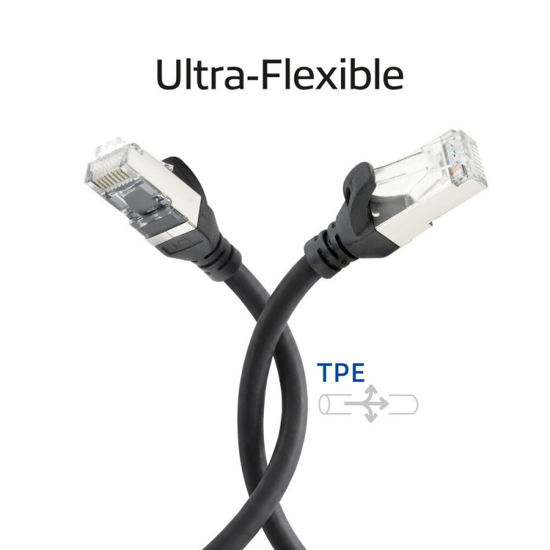 ACT FC2901 S/FTP CAT6A īpaši elastīgs komutācijas kabelis, TPE, ar aizsardzību pret aizķeršanos, RJ45, 1 m, melns
