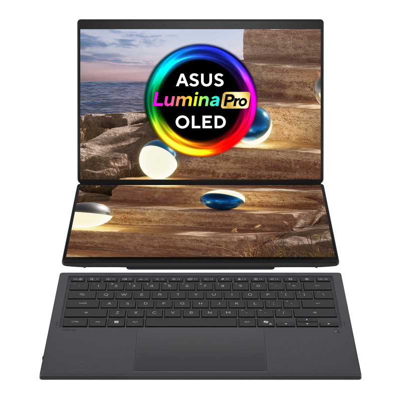 Asus Zenbook Duo UX8407AA-SN094X 14 collu portatīvais dators, OLED skārienekrāns, Intel Core Ultra 9 378H, 32 GB LPDDR5X, 2000 GB SSD, Windows 11 Home, Moher Gray