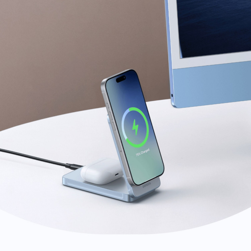 Ugreen W756 55963 MagFlow 2 vienā induktīvais lādētājs