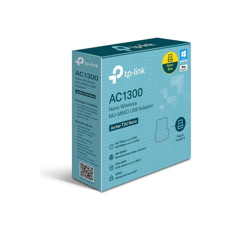 TP-Link Archer T3U Nano V1.4 USB Wi-Fi adapteris, AC1300