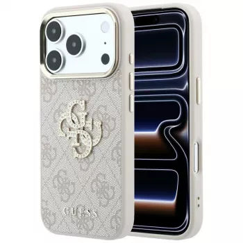Guess GUE005506 4G & Big Strass Logo vāciņš iPhone 18 Pro Max / 17 Pro Max tālrunim, rozā