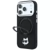 Karl Lagerfeld KF003216 Ring Stand 360 Choupette Head Pin MagSafe vāciņš iPhone 18 Pro Max / 17 Pro Max tālrunim, melns