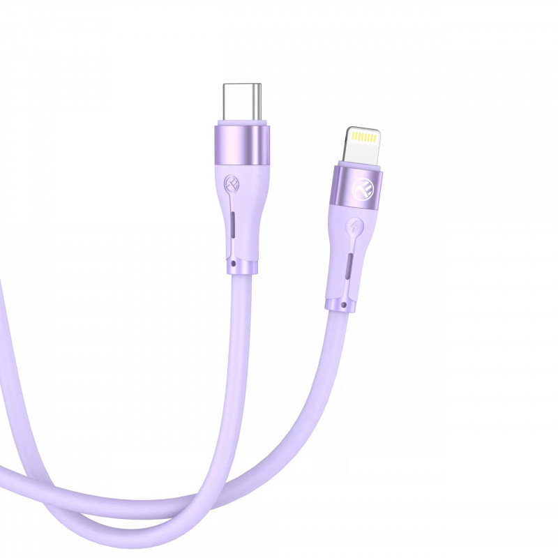 Tellur silikona Type-C – Lightning kabelis, PD 30 W, 1 m, violets
