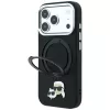 Karl Lagerfeld Ring Stand 360 Karl & Choupette Heads Pin apvalks ar MagSafe iPhone 18 Pro / 17 Pro, melns