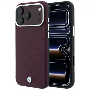 BMW BMW001223 vāciņš iPhone 18 Pro / 17 Pro, Sign Deboss Quilted Metal Logo, MagSafe, bordo krāsā