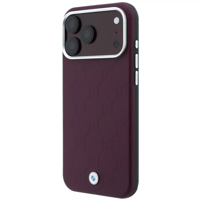 BMW BMW001223 vāciņš iPhone 18 Pro / 17 Pro, Sign Deboss Quilted Metal Logo, MagSafe, bordo krāsā