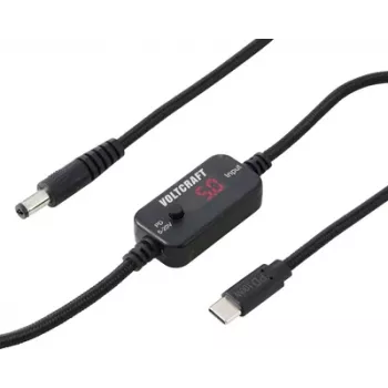 VOLTCRAFT VC-18735745 USB sprieguma pārveidotājs, DC spraudnis 5,5 x 2,1 mm, USB-C PD/DC, regulējams izejas spriegums, ar DC adapteri, melns