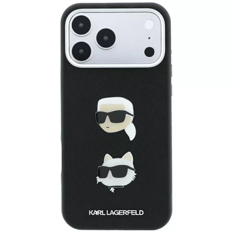 Karl Lagerfeld KF003250 apvalks iPhone 18 Pro Max / 17 Pro Max, Saffiano with Karl & Choupette Heads Pins & Logo, melns
