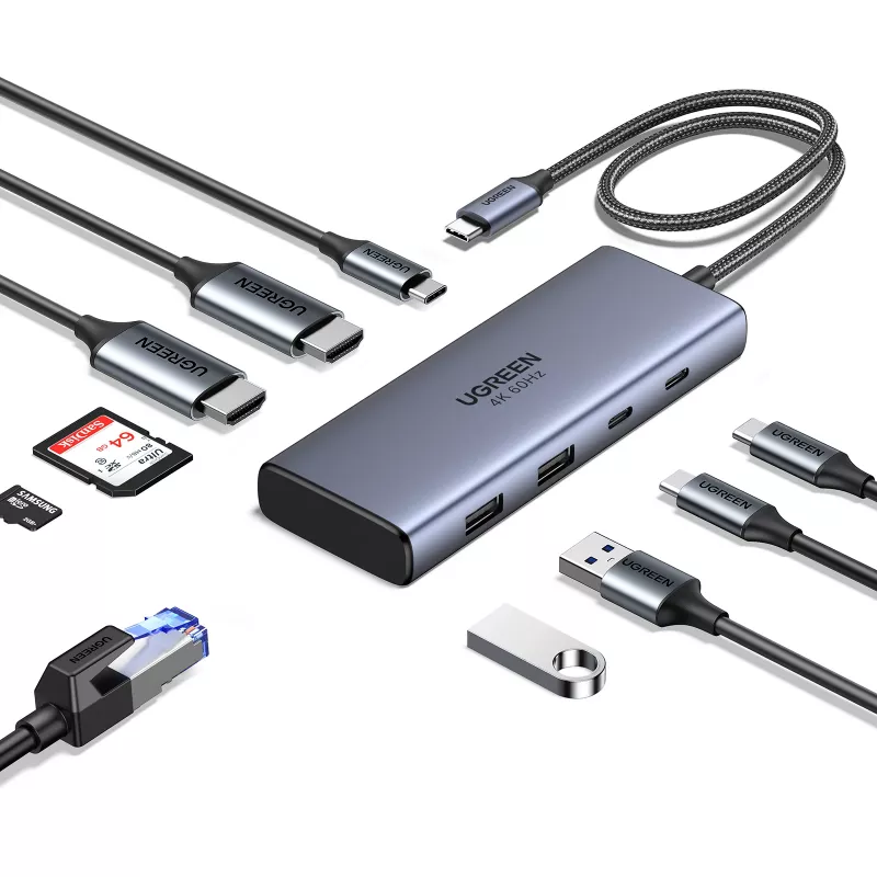 Ugreen CM498 USB centrmezgls, 1x USB-C PD, 2x USB-C, 2x USB-A 3.2 Gen2 (45379)