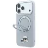 Karl Lagerfeld KF003229 vāciņš ar 360 gredzenu-statīvu Karl & Choupette Heads Pin MagSafe iPhone 18 Pro / 17 Pro, pelēks
