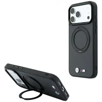 BMW Kevlar Ring Stand 360 MagSafe apvalks iPhone 18 Pro / 17 Pro, antracītpelēks