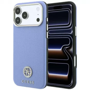 Guess Grained Round Strass Logo MagSafe apvalks iPhone 18 Pro Max / 17 Pro Max, zils