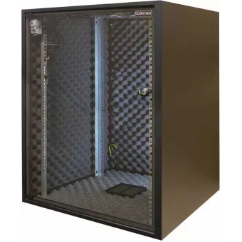 Silence Rack SRO156080B skaņu slāpējošs 19 collu statņu skapis, 15 U, 1 kluss ventilators, 600x800 mm, stikla durvis, melns