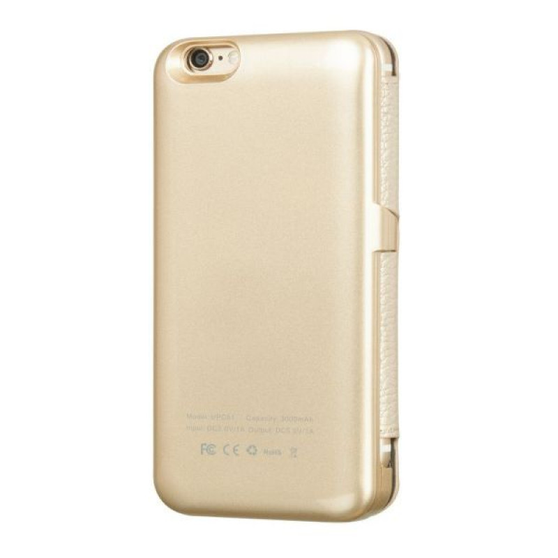 Hoco ādas grāmatveida vāciņš ar 3000 mAh ārējo akumulatoru Apple iPhone 6, zelta krāsā