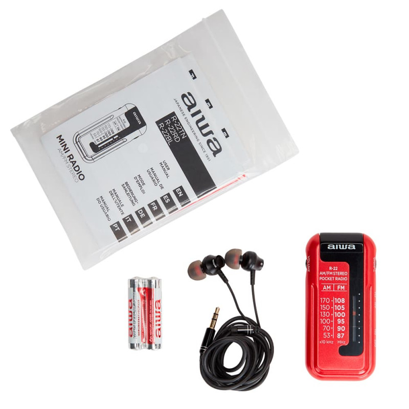 AIWA R-22RD kabatas radio ar austiņām, sarkans