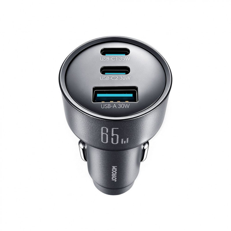 Joyroom JR-CCN19 auto lādētājs, 65 W, 2x USB-C + USB-A, tumši pelēks