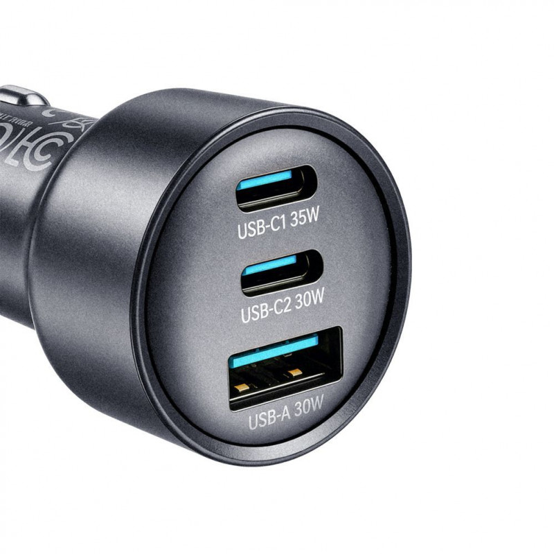 Joyroom JR-CCN19 auto lādētājs, 65 W, 2x USB-C + USB-A, tumši pelēks