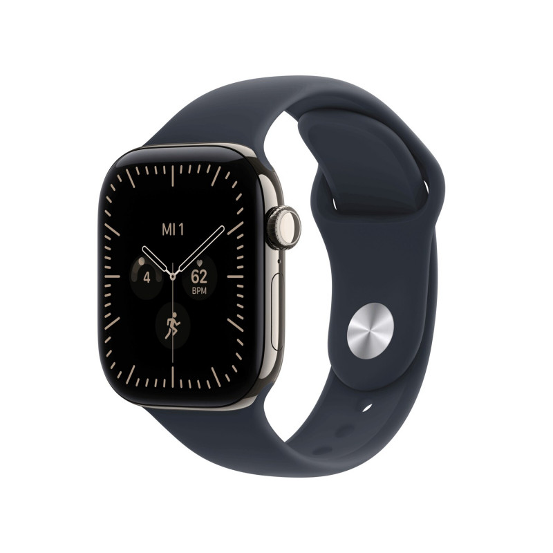 Apple Watch Series 12 GPS + Cellular 42 mm, dabiskā titāna korpuss, tumši zilā sporta siksniņa, M/L